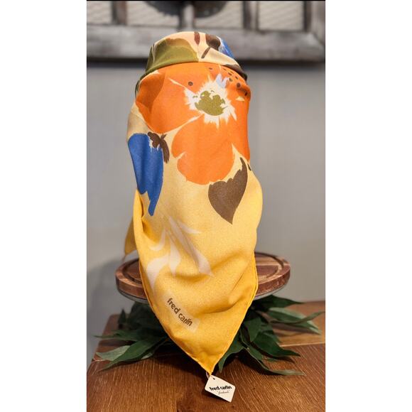 Rare Vintage 1960 Fred Carlin Foulards Floral Scarf Original Tag Hand Rolled Hem - Picture 7 of 8